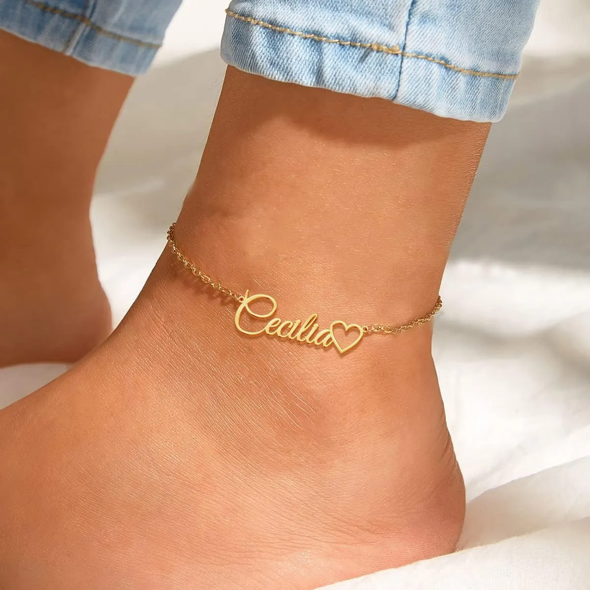 Novgarden Personalized Ankle Bracelets for Women, Sterling Silver Women Beaded Name Anklets with Cuban Chain Link Custom Bracelets Summer Beach Jewelry for Teen Girls