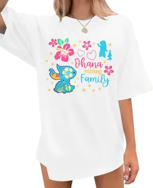 Ohana Means Family Tshirt Women Hawaiian Shirts Hawaii Tropical Graphic Tees Summer Beach Short Sleeve Tops