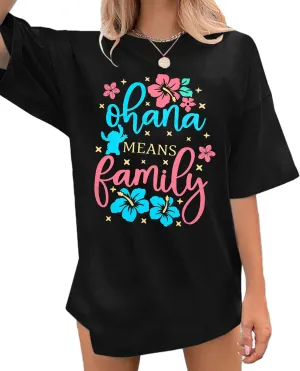 Ohana Means Family Tshirt Women Hawaiian Shirts Hawaii Tropical Graphic Tees Summer Beach Short Sleeve Tops