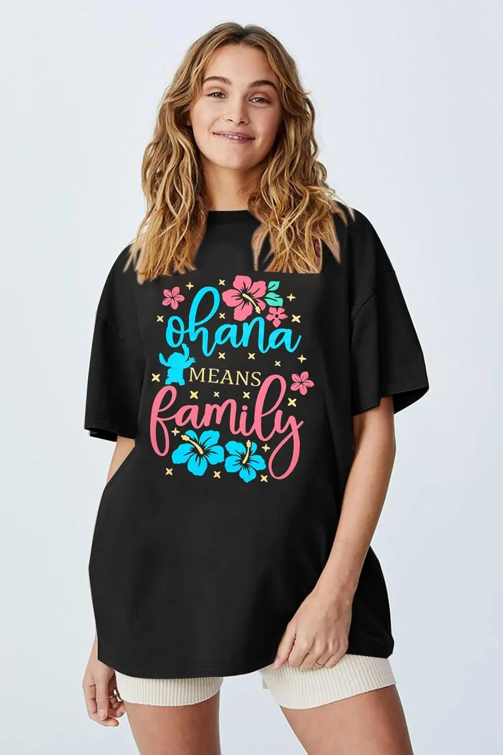 Ohana Means Family Tshirt Women Hawaiian Shirts Hawaii Tropical Graphic Tees Summer Beach Short Sleeve Tops