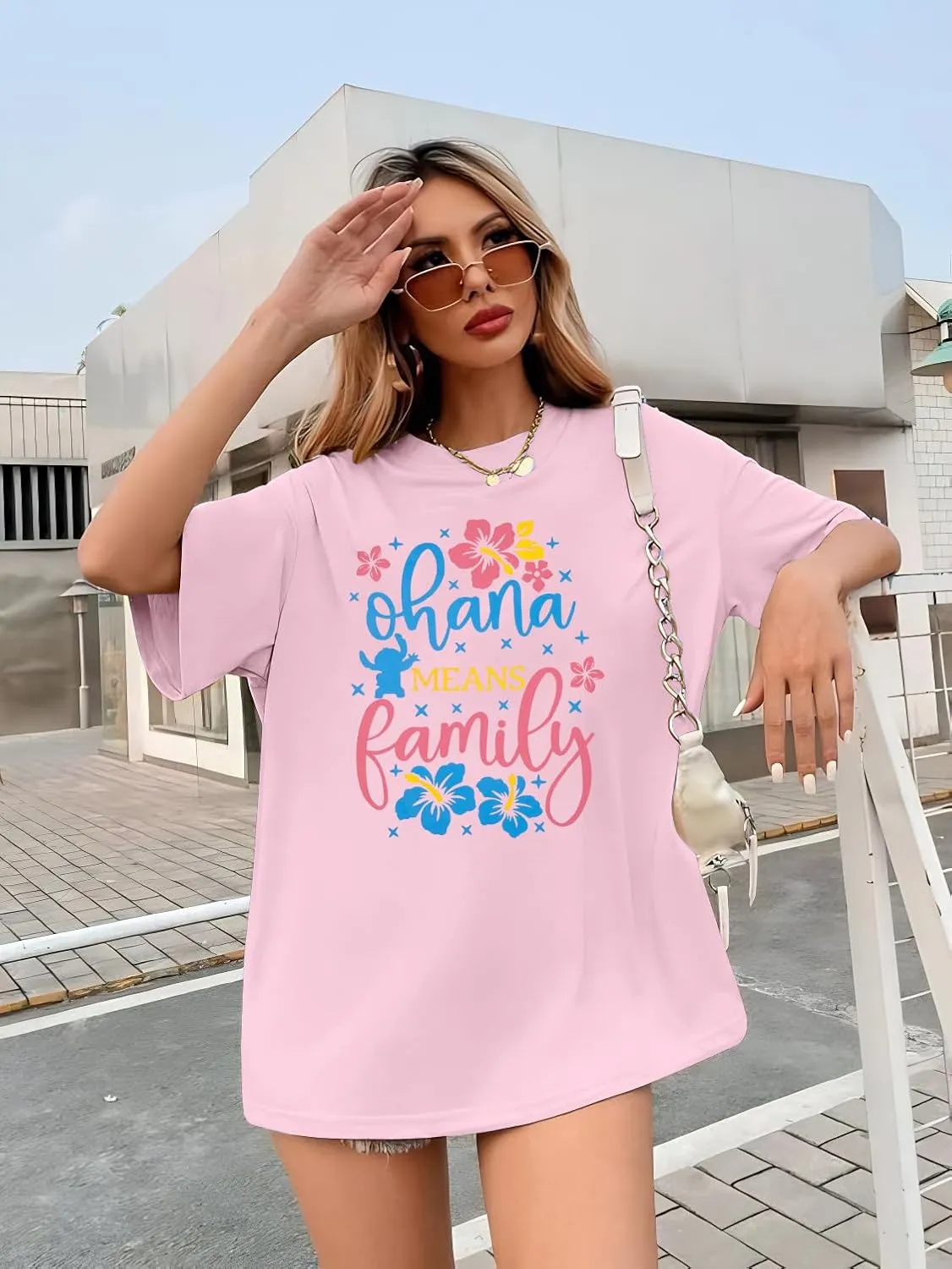 Ohana Means Family Tshirt Women Hawaiian Shirts Hawaii Tropical Graphic Tees Summer Beach Short Sleeve Tops