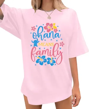 Ohana Means Family Tshirt Women Hawaiian Shirts Hawaii Tropical Graphic Tees Summer Beach Short Sleeve Tops