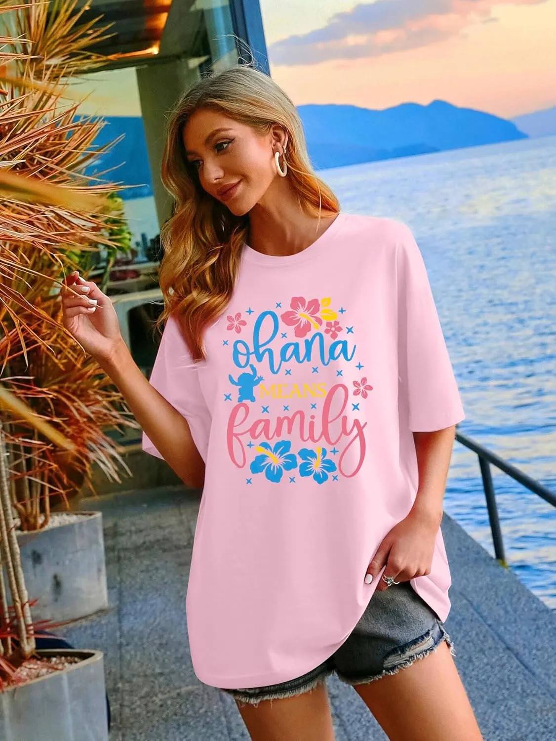 Ohana Means Family Tshirt Women Hawaiian Shirts Hawaii Tropical Graphic Tees Summer Beach Short Sleeve Tops