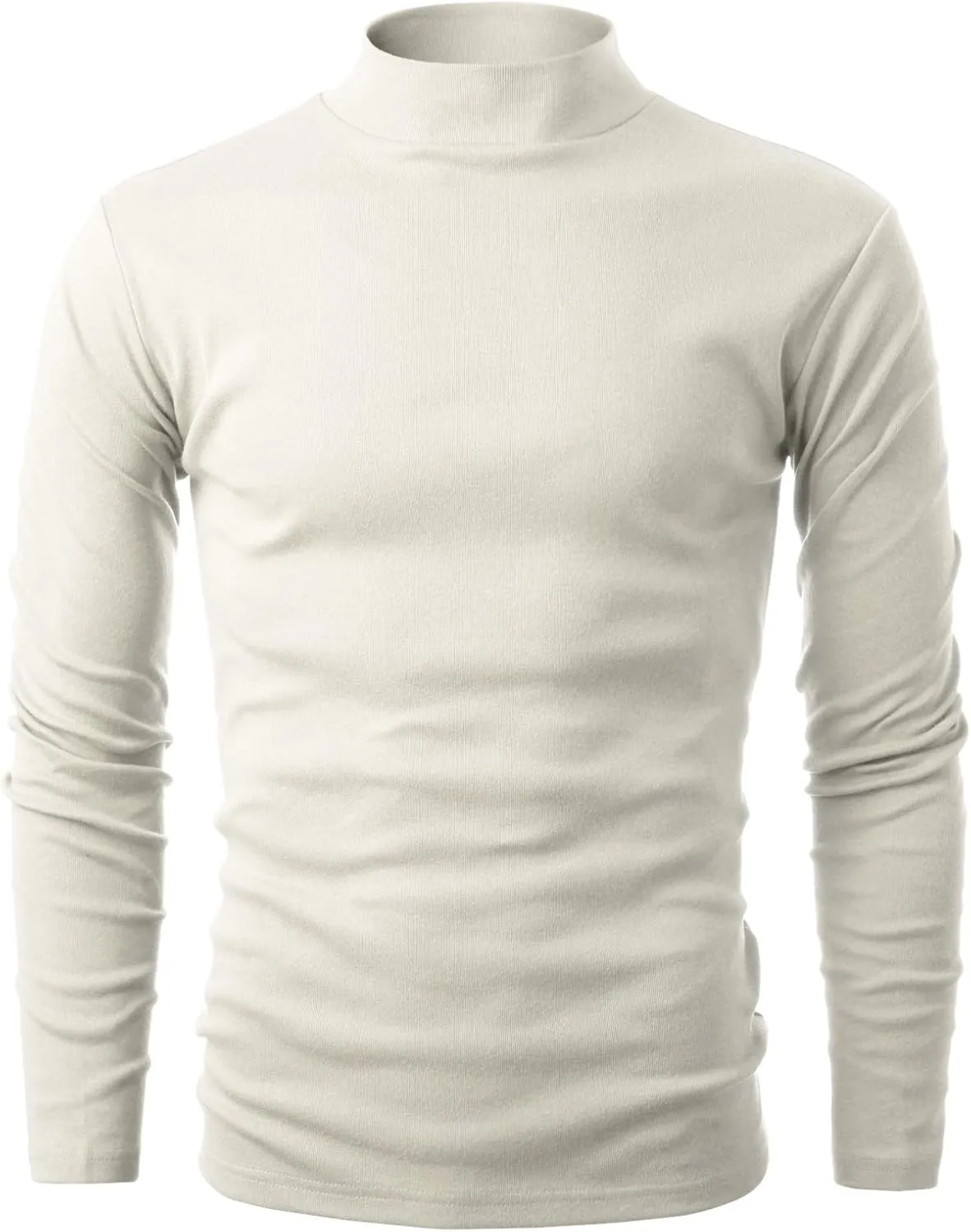 Ohoo Mens Slim Fit Soft Cotton Pullover Lightweight Mock Turtleneck Neck