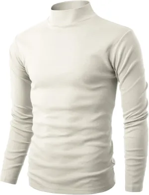Ohoo Mens Slim Fit Soft Cotton Pullover Lightweight Mock Turtleneck Neck
