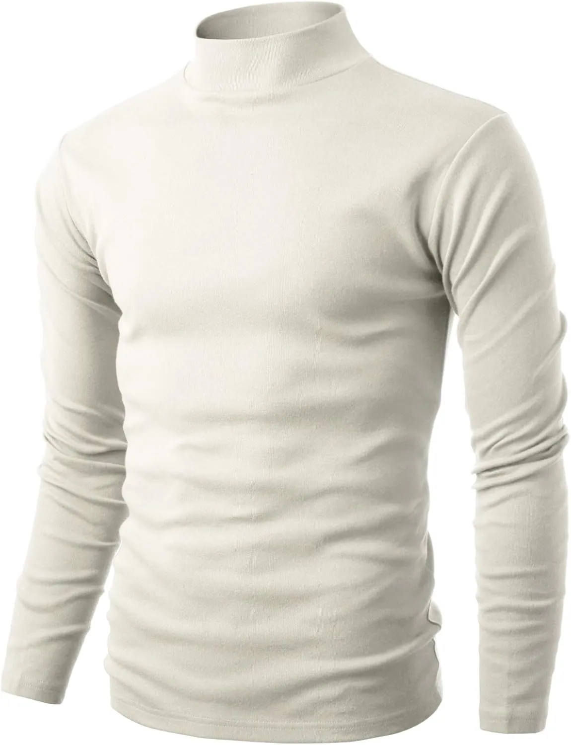 Ohoo Mens Slim Fit Soft Cotton Pullover Lightweight Mock Turtleneck Neck