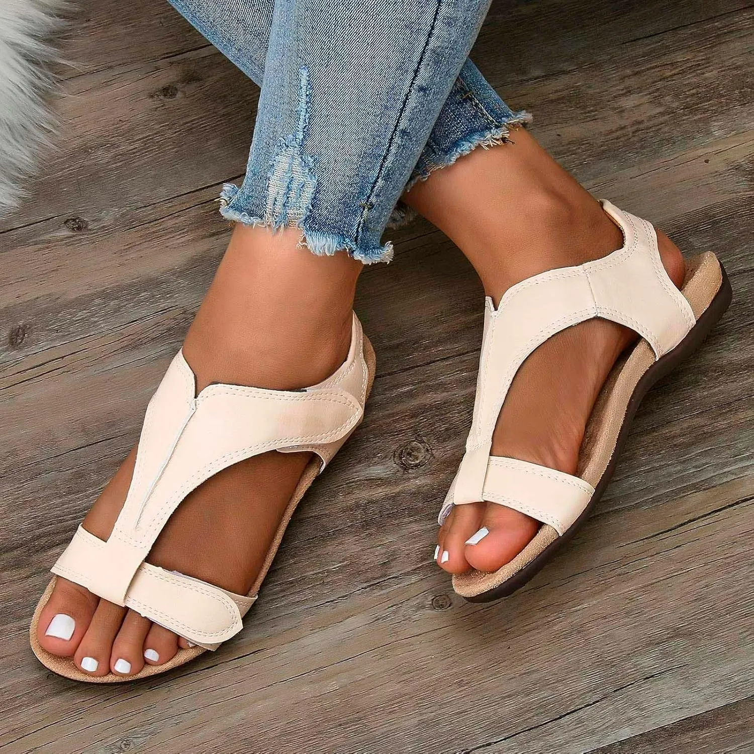 Open Toe Sandals for Women Arch Support Adjustable Straps Sandal Summer Beach Vacation Comfortable Walking Sandals