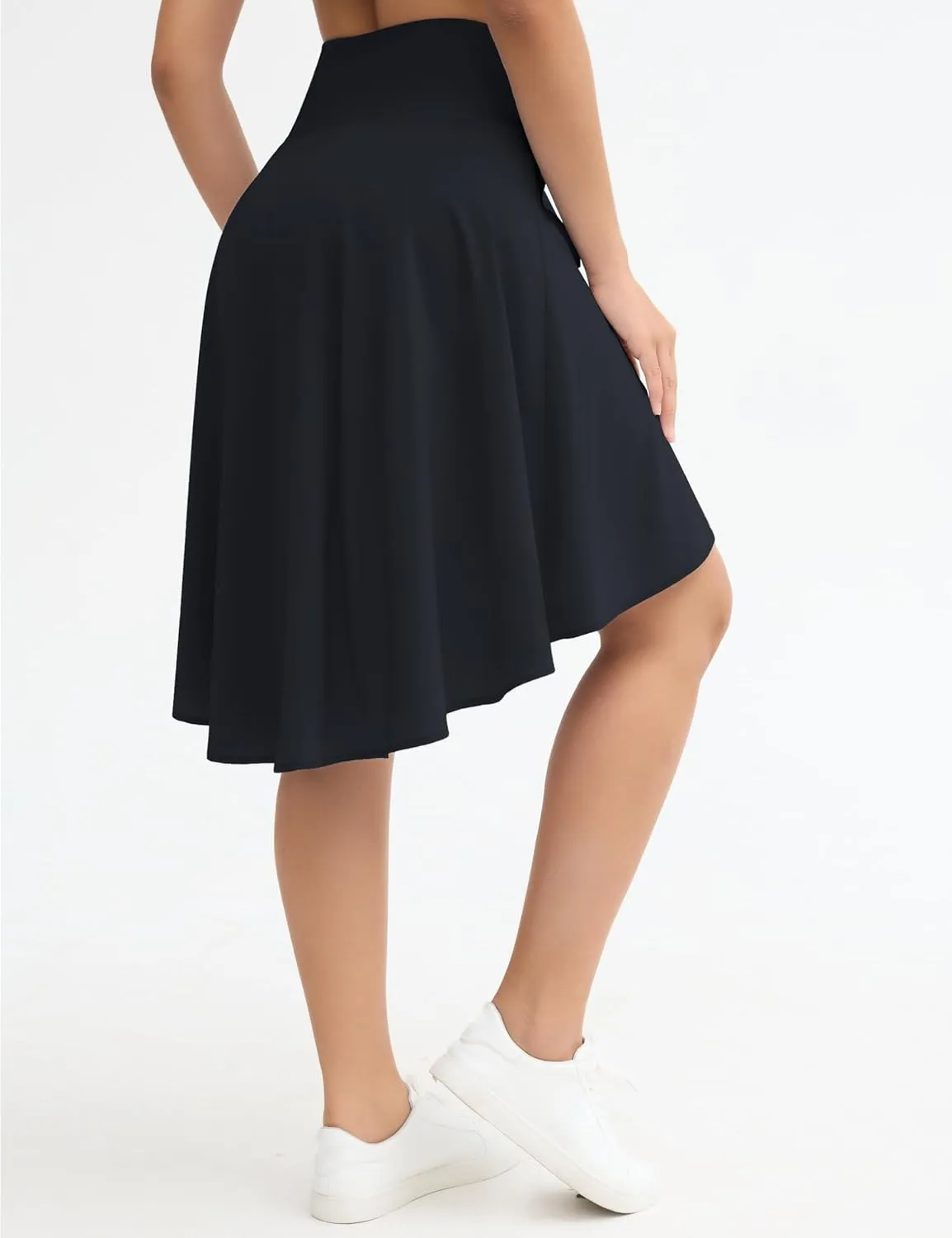 Origiwish Women's High Waist Flowy Midi Skirts Asymmetric Ruffle Hem High Low Skorts with Built-in Shorts