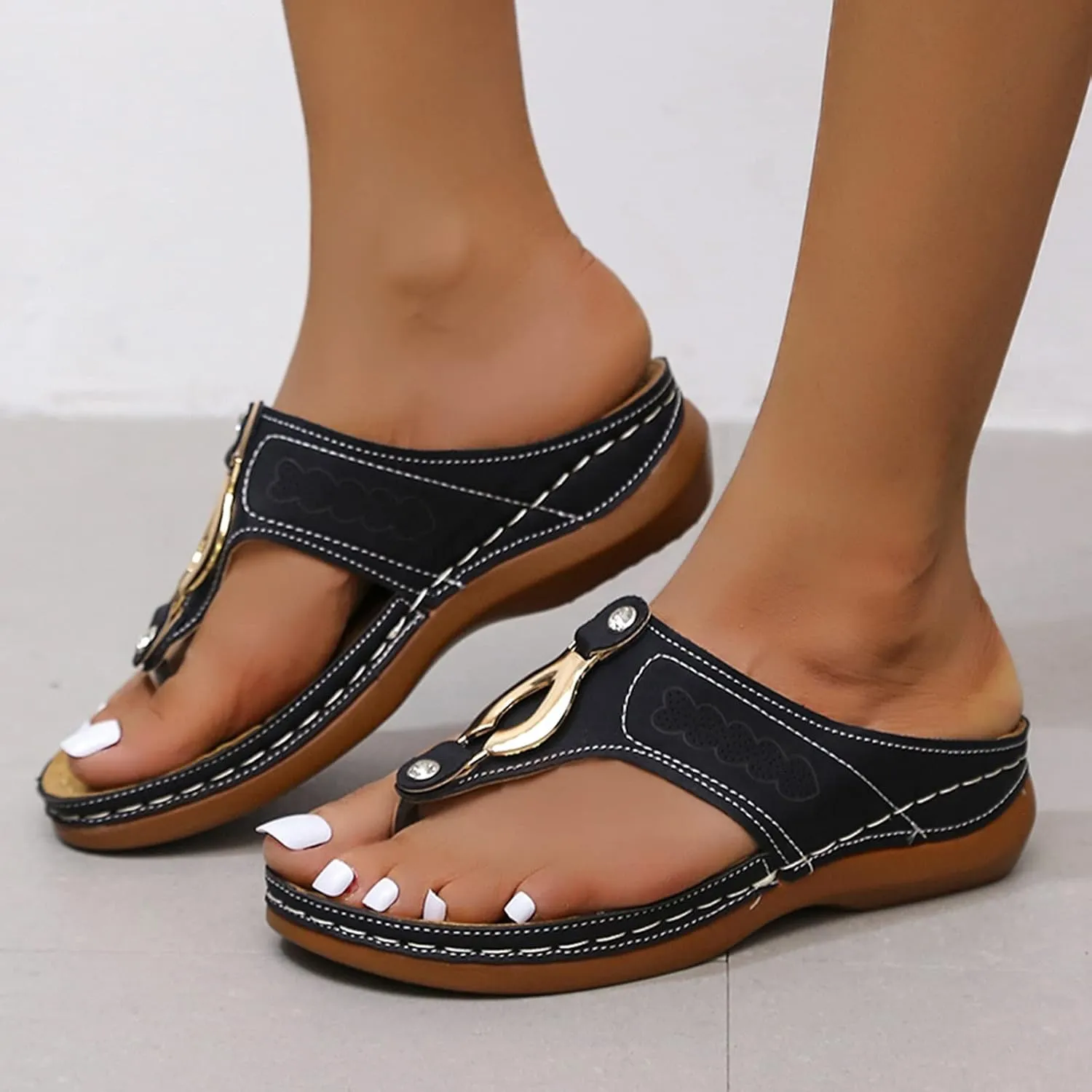 Orthopedic Sandals for Women Cushion Orthopedic Flip Flops Women Sandals for Women Dressy Summer Heel Orthotic Ladies Dress Sandals Low Heel Orthopedic Arch Support Sandals for Women 2025
