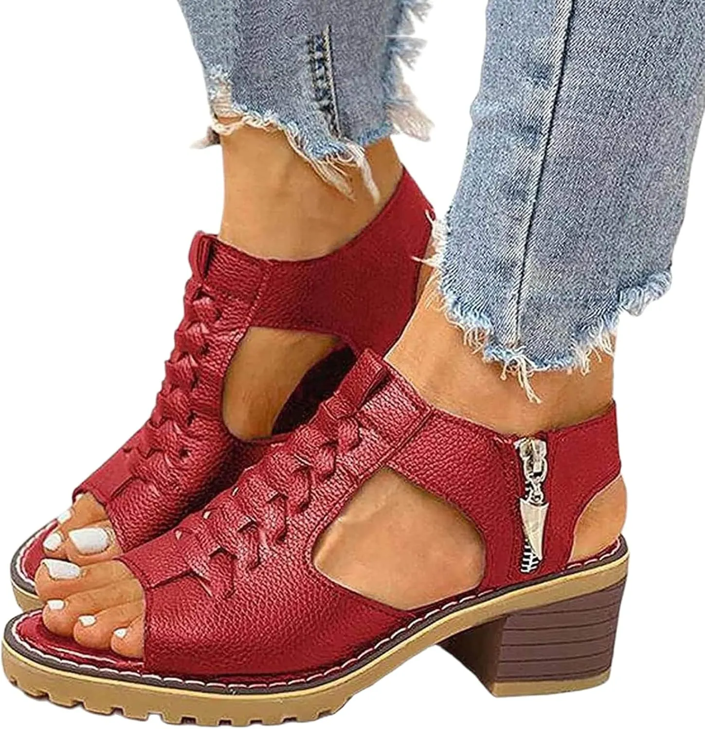 Orthopedic Wedge Sandals for Women High Heel Open Toe Sandals with Side Zippers Casual Slip On Hollow Out Sandles Dressy Summer Shoes