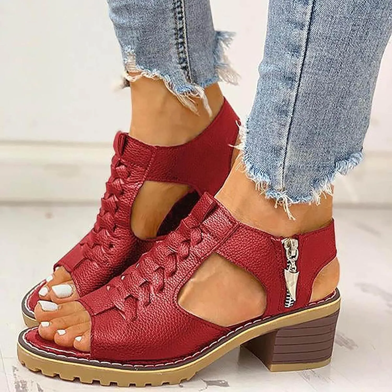 Orthopedic Wedge Sandals for Women High Heel Open Toe Sandals with Side Zippers Casual Slip On Hollow Out Sandles Dressy Summer Shoes