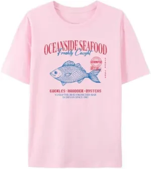 Oversized Beach Streetwear T Shirt Vintage Seafood Graphic Tees Y2k Short Sleeve Shirts Women Preppy Shirts
