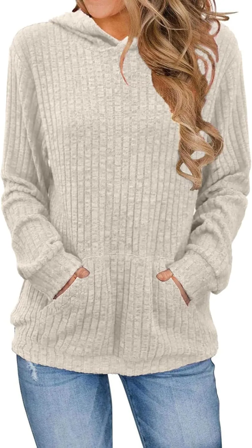 Oversized Hoodies for Women Comfy Long Sleeve Shirts Kangaroo Pocket Pullover Sweatshirts Ribbed Knit Tunic Sweaters