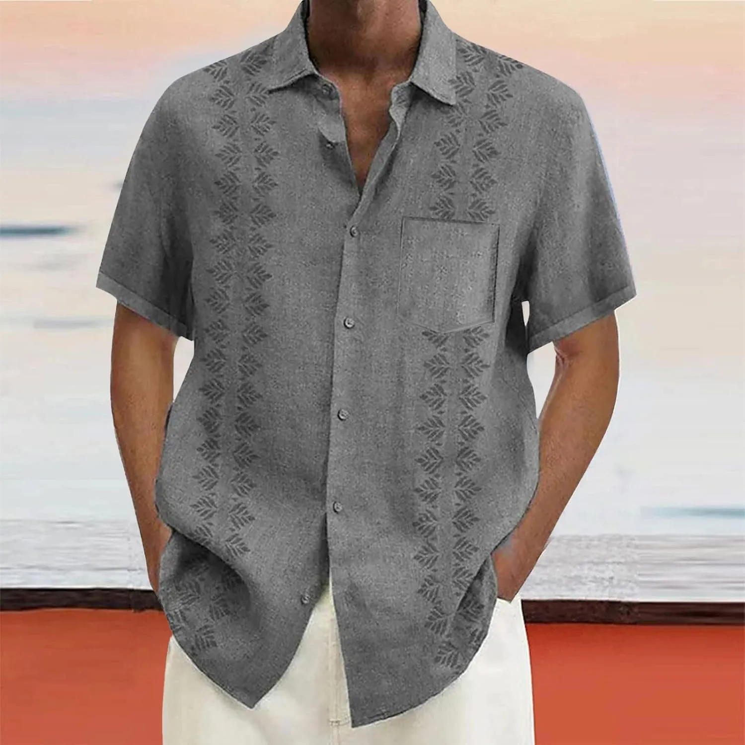 Oversized Shirts for Men Cuban Guayabera Casual Tee Tops Short Sleeve Button Down Summer Beach Vacation Hippie Tshirt