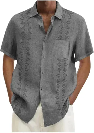 Oversized Shirts for Men Cuban Guayabera Casual Tee Tops Short Sleeve Button Down Summer Beach Vacation Hippie Tshirt