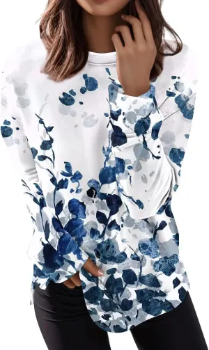 Oversized Sweatshirt For Women Plus Size Long Sleeve Fall Tops Side Split Crewneck Pullover