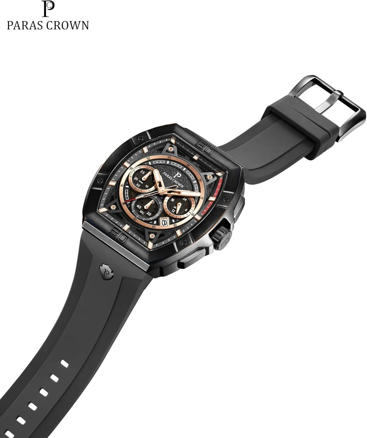 Paras Crown Watches for Men Tonneau 5ATM Waterproof Quartz Luxury Chronograph Analog Men's Wrist Watches Stainless Steel Case Mens Watches