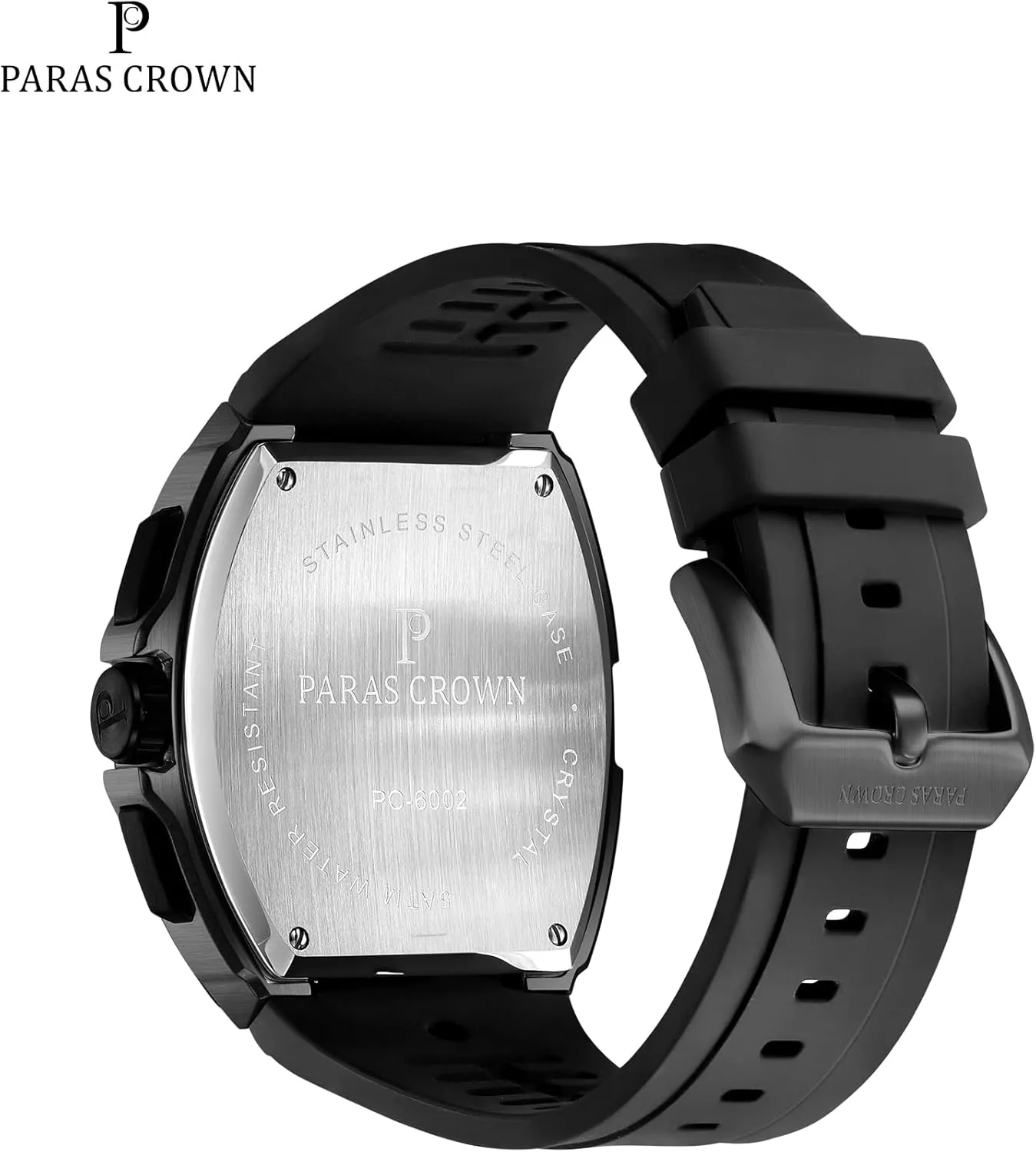 Paras Crown Watches for Men Tonneau 5ATM Waterproof Quartz Luxury Chronograph Analog Men's Wrist Watches Stainless Steel Case Mens Watches