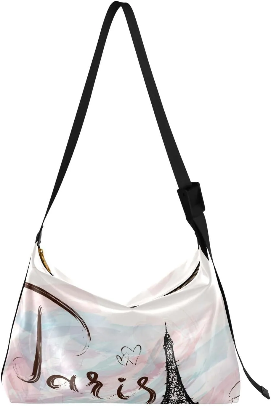 Paris Eiffel Tower Hobo Crossbody Bags for Women Leather Large Shoulder Bag Cross Body Pink Trendy Womens Tote Bags Handbag for Travel Shopping