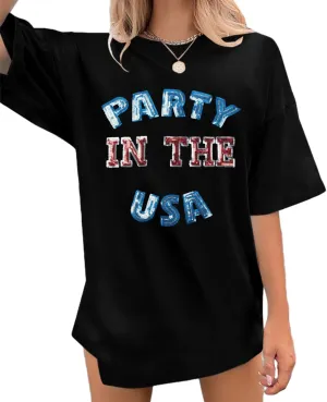 Party in The USA T-Shirt Women 4th of July Independence Day Shirts Funny Patriontic Graphic Short Sleeve Tee Tops