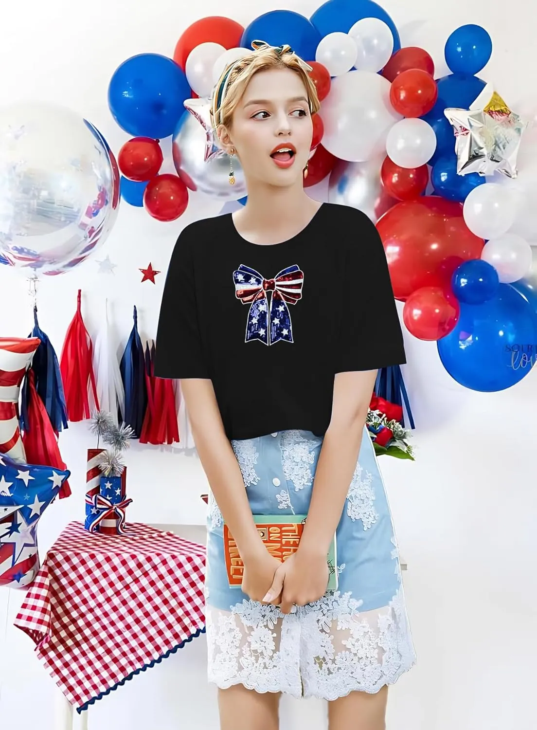 Party in The USA T-Shirt Women 4th of July Independence Day Shirts Funny Patriontic Graphic Short Sleeve Tee Tops