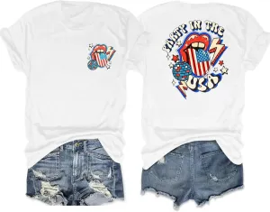 Party in The USA T-Shirt Women 4th of July Independence Day Shirts Funny Patriontic Graphic Short Sleeve Tee Tops
