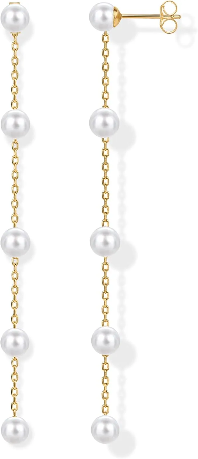 PAVOI 14K Gold Plated Sterling Silver Posts Shell Pearl Dangle Drop Earrings | Bridal Pearl Earrings for Women