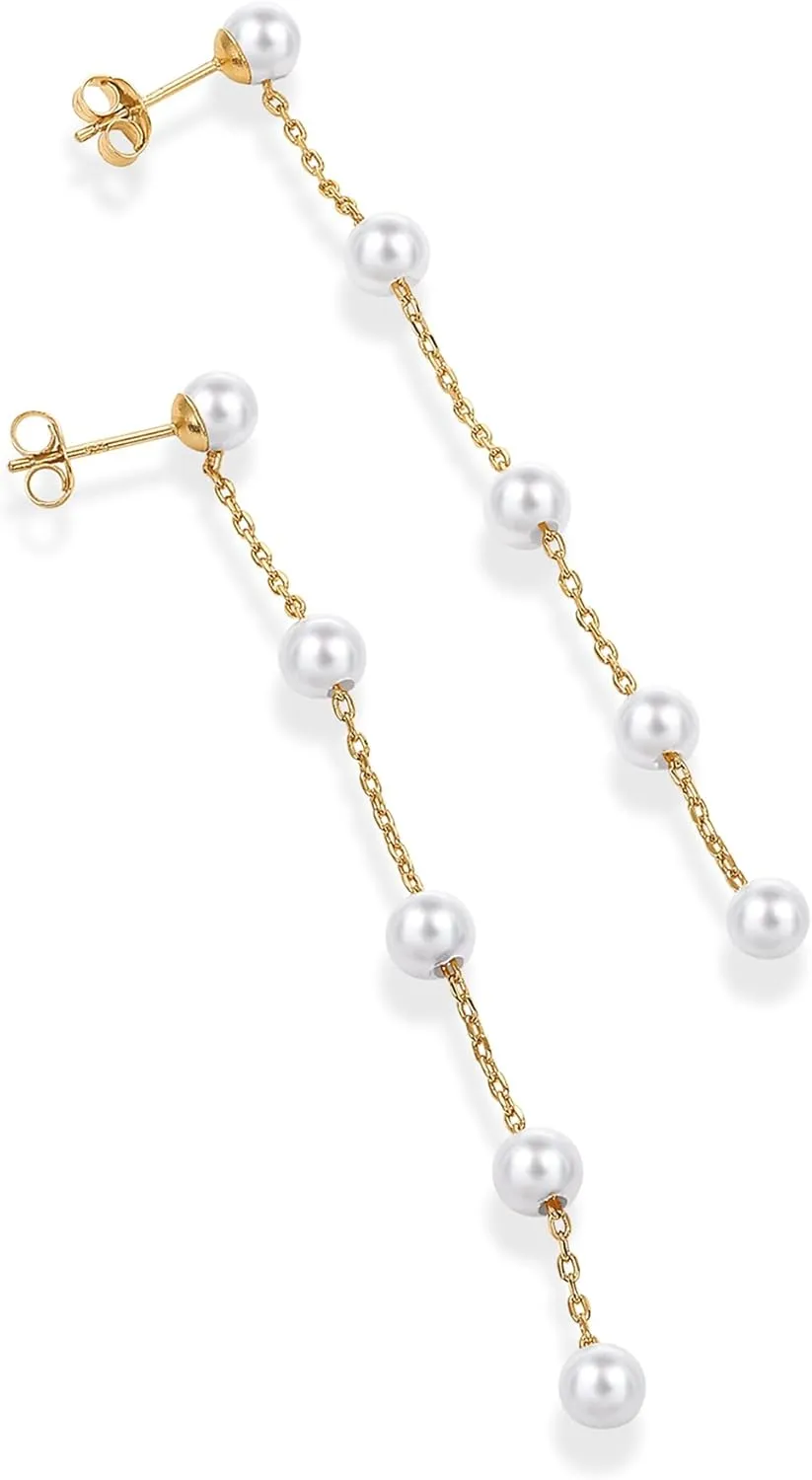PAVOI 14K Gold Plated Sterling Silver Posts Shell Pearl Dangle Drop Earrings | Bridal Pearl Earrings for Women