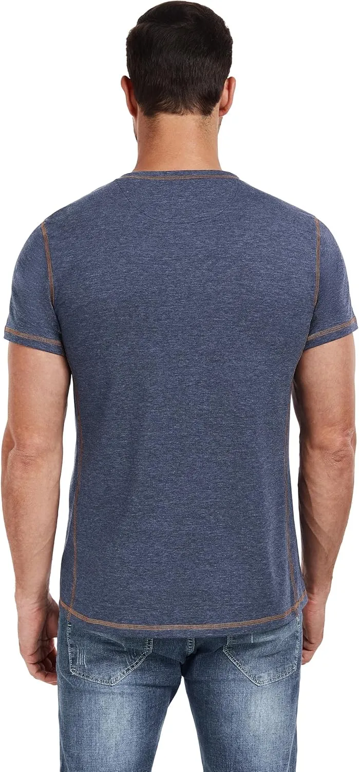 PEGENO Mens Fashion Henley Short Sleeve T-Shirt Casual Shirt Contrast Stitching Tees Tops