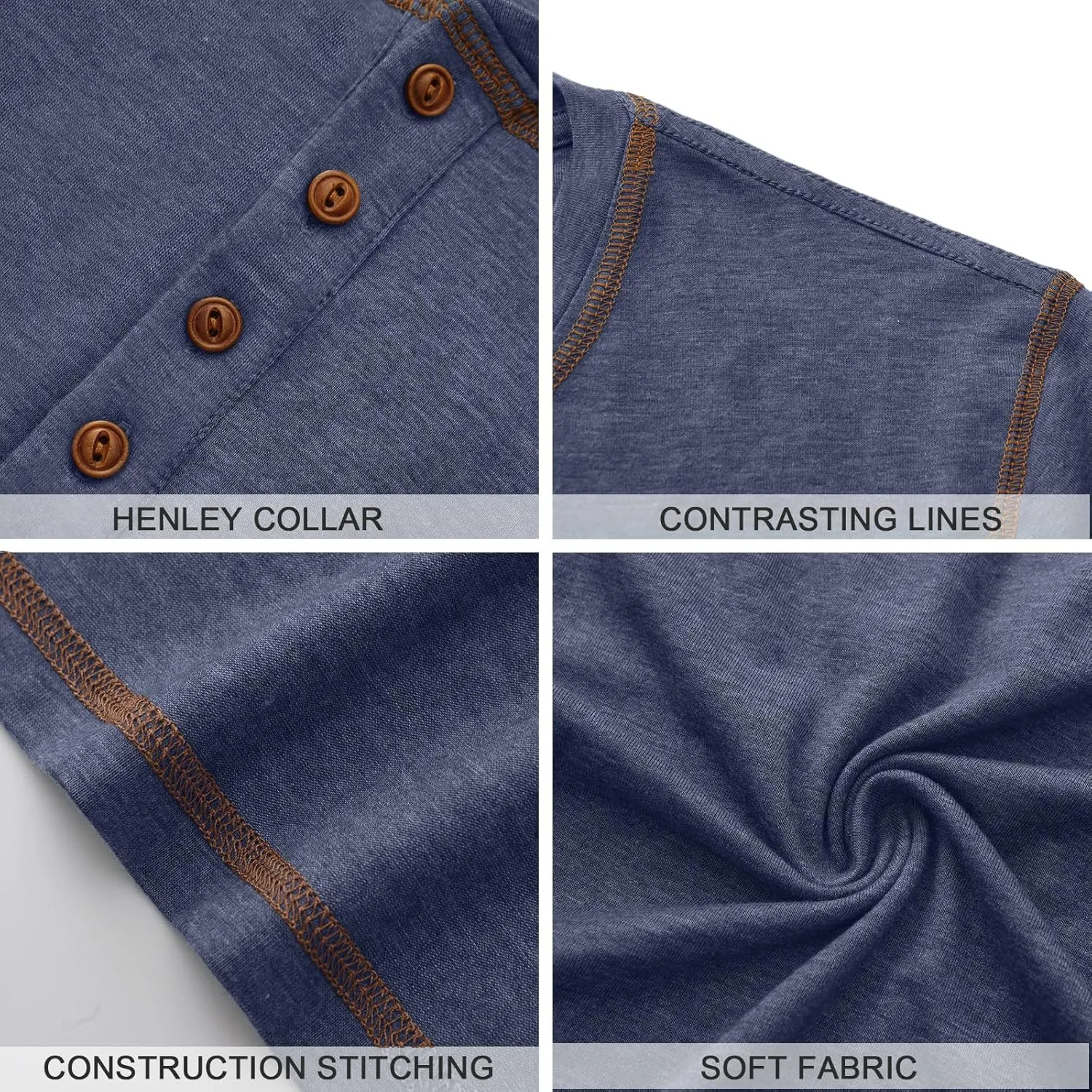 PEGENO Mens Fashion Henley Short Sleeve T-Shirt Casual Shirt Contrast Stitching Tees Tops