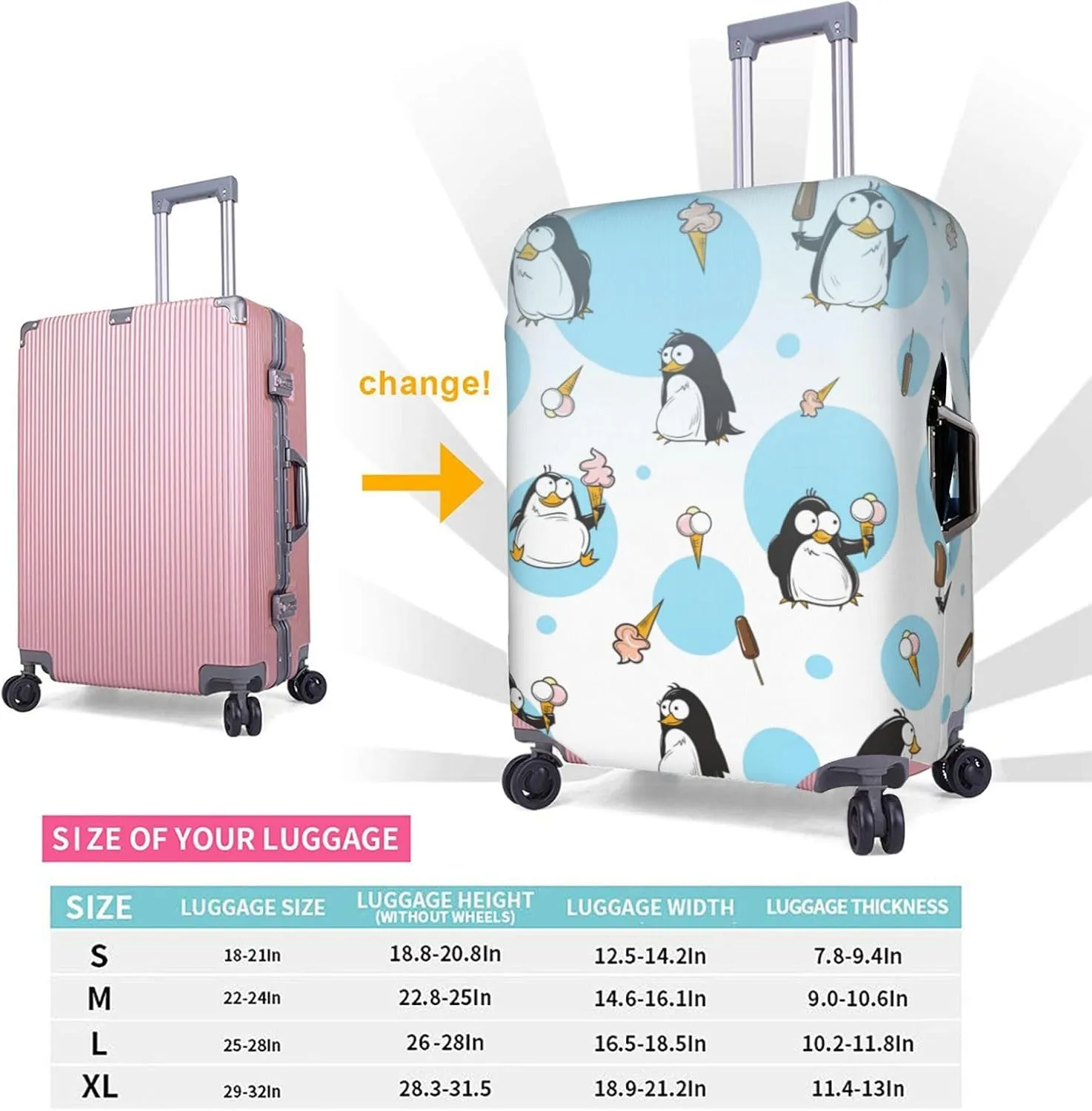 Penguin Balloon Snowflake Print Decorative Washable Luggage Cover Personalized Anti Scratch Suitcase Protector