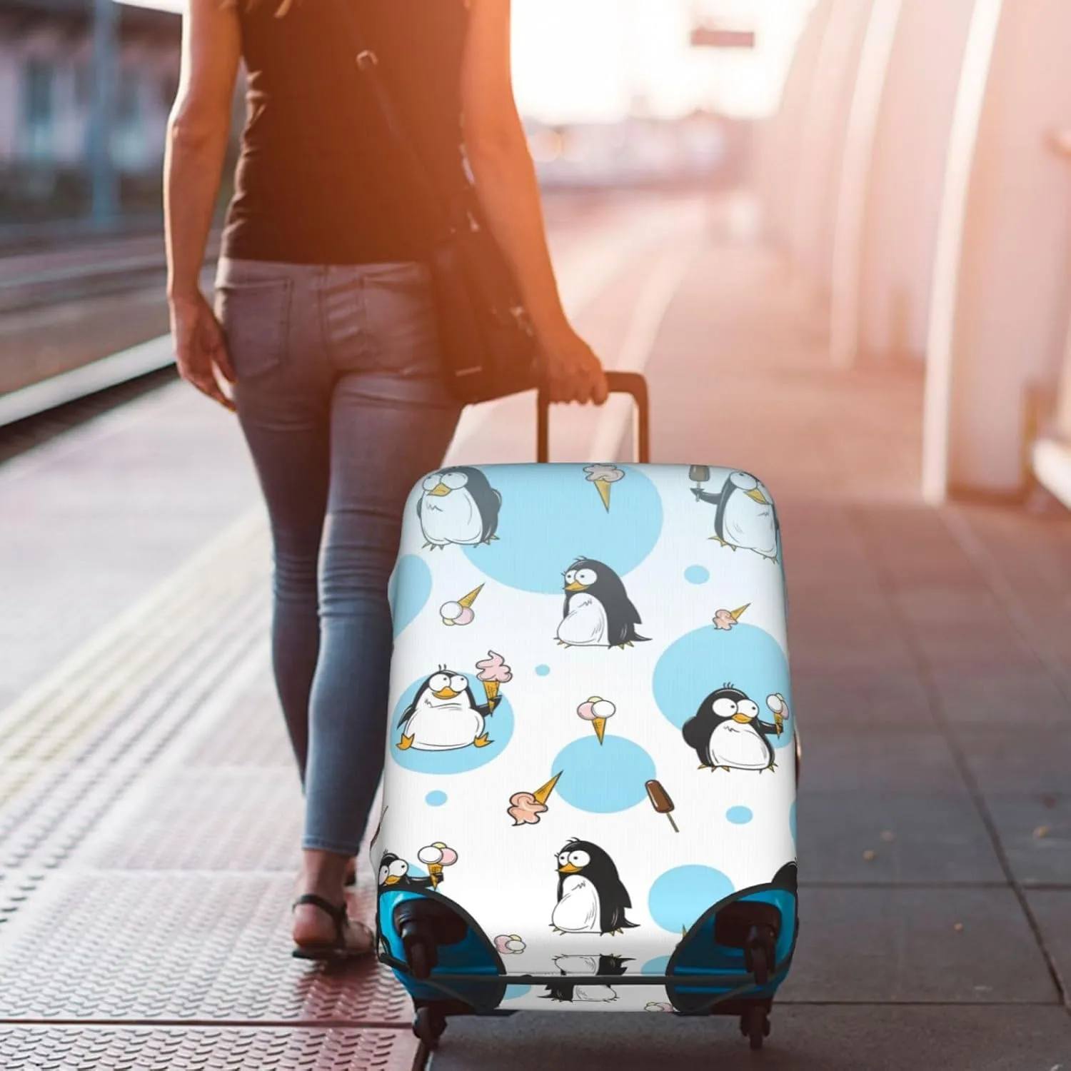 Penguin Balloon Snowflake Print Decorative Washable Luggage Cover Personalized Anti Scratch Suitcase Protector