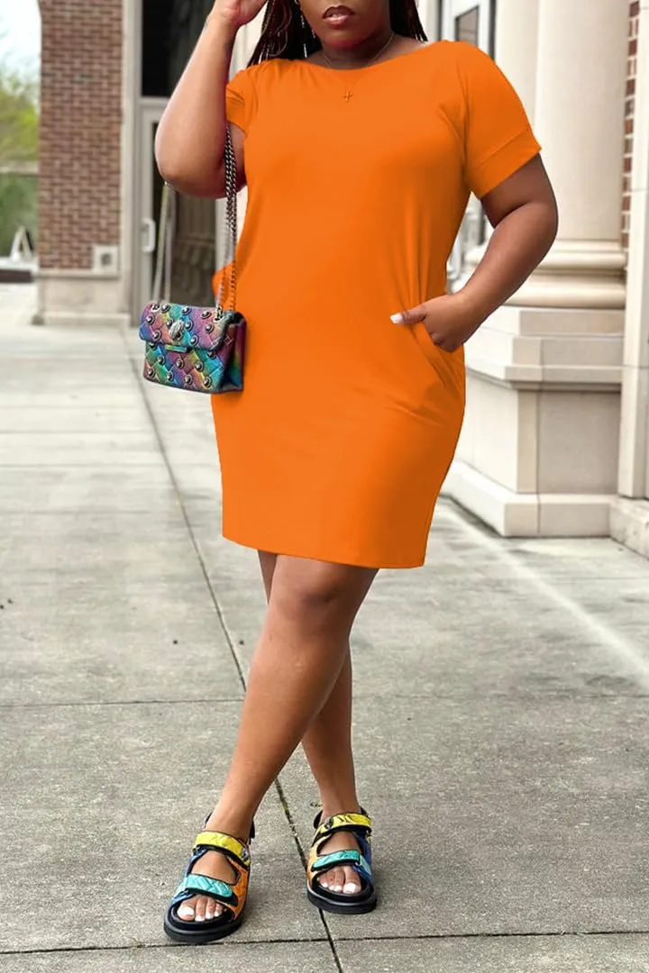 PINSV Women Plus Size Summer Casual T Shirt Dresses Short Sleeve Tunic Dress with Pockets