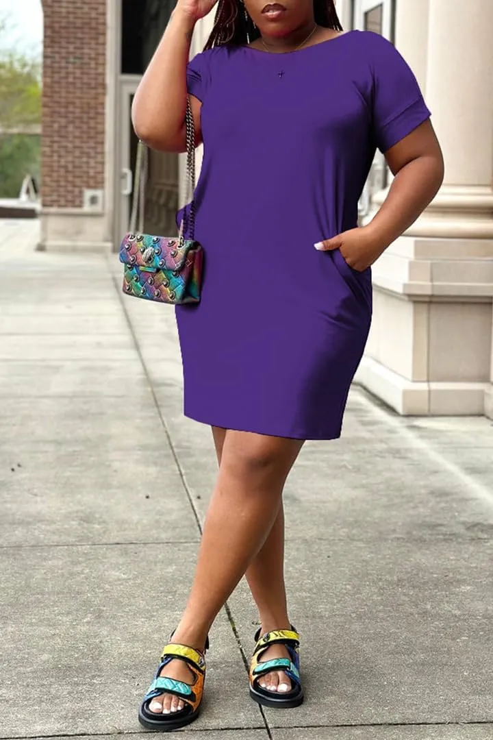 PINSV Women Plus Size Summer Casual T Shirt Dresses Short Sleeve Tunic Dress with Pockets