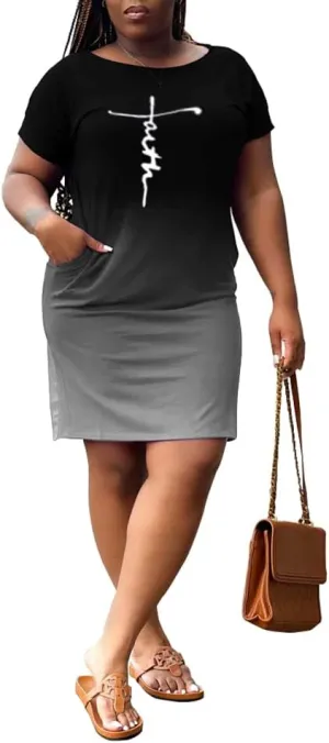 PINSV Women Plus Size Summer Casual T Shirt Dresses Short Sleeve Tunic Dress with Pockets