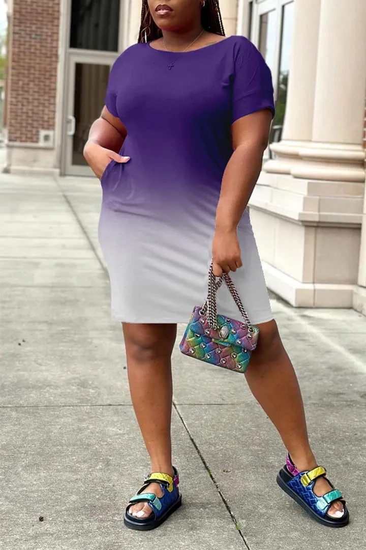 PINSV Women Plus Size Summer Casual T Shirt Dresses Short Sleeve Tunic Dress with Pockets