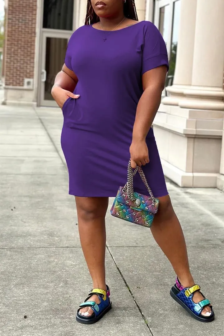 PINSV Women Plus Size Summer Casual T Shirt Dresses Short Sleeve Tunic Dress with Pockets