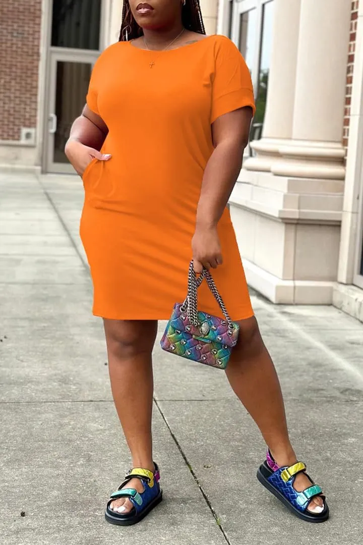 PINSV Women Plus Size Summer Casual T Shirt Dresses Short Sleeve Tunic Dress with Pockets