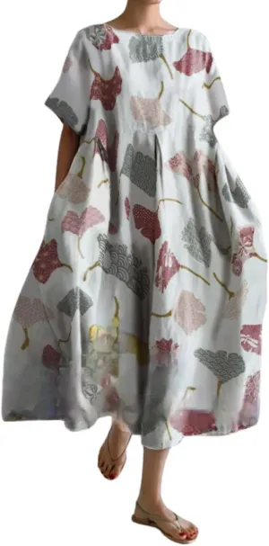 Plus Size Boho Dress for Women 2024 Summer Trendy Cotton Flowy Dress Baggy Floral Maxi Dress with Pockets S-3XL