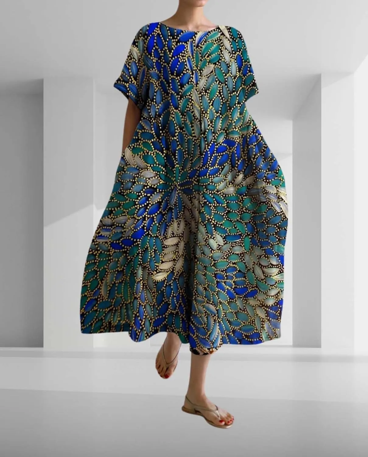 Plus Size Boho Dress for Women 2024 Summer Trendy Cotton Flowy Dress Baggy Floral Maxi Dress with Pockets S-3XL