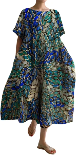 Plus Size Boho Dress for Women 2024 Summer Trendy Cotton Flowy Dress Baggy Floral Maxi Dress with Pockets S-3XL