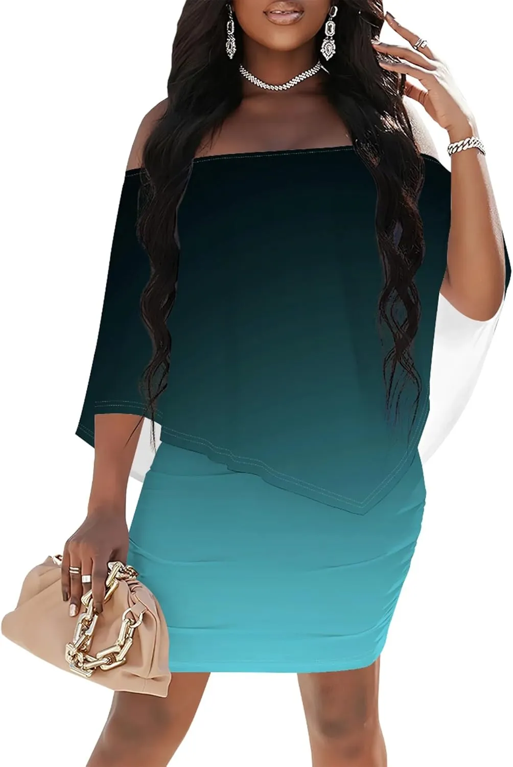 Plus Size Dresses for Curvy Women Off Shoulder Sexy Bodycon Ruffles Multiple Dressing Layered Wedding Guest Party Mini Dress