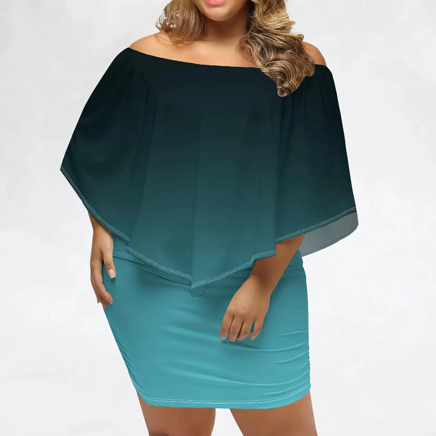 Plus Size Dresses for Curvy Women Off The Shoulder Bodycon Ruffles Multiple Dressing Layered Wedding Guest Party Mini Dress