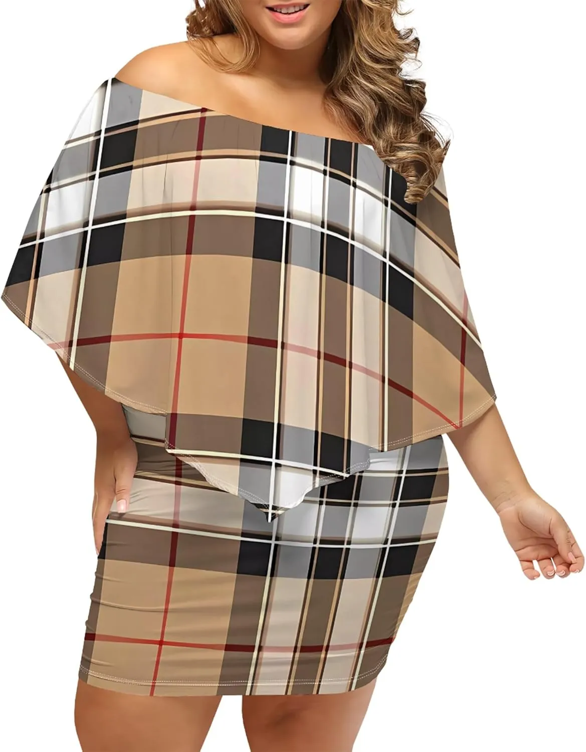 Plus Size Dresses for Curvy Women Off The Shoulder Bodycon Ruffles Multiple Dressing Layered Wedding Guest Party Mini Dress