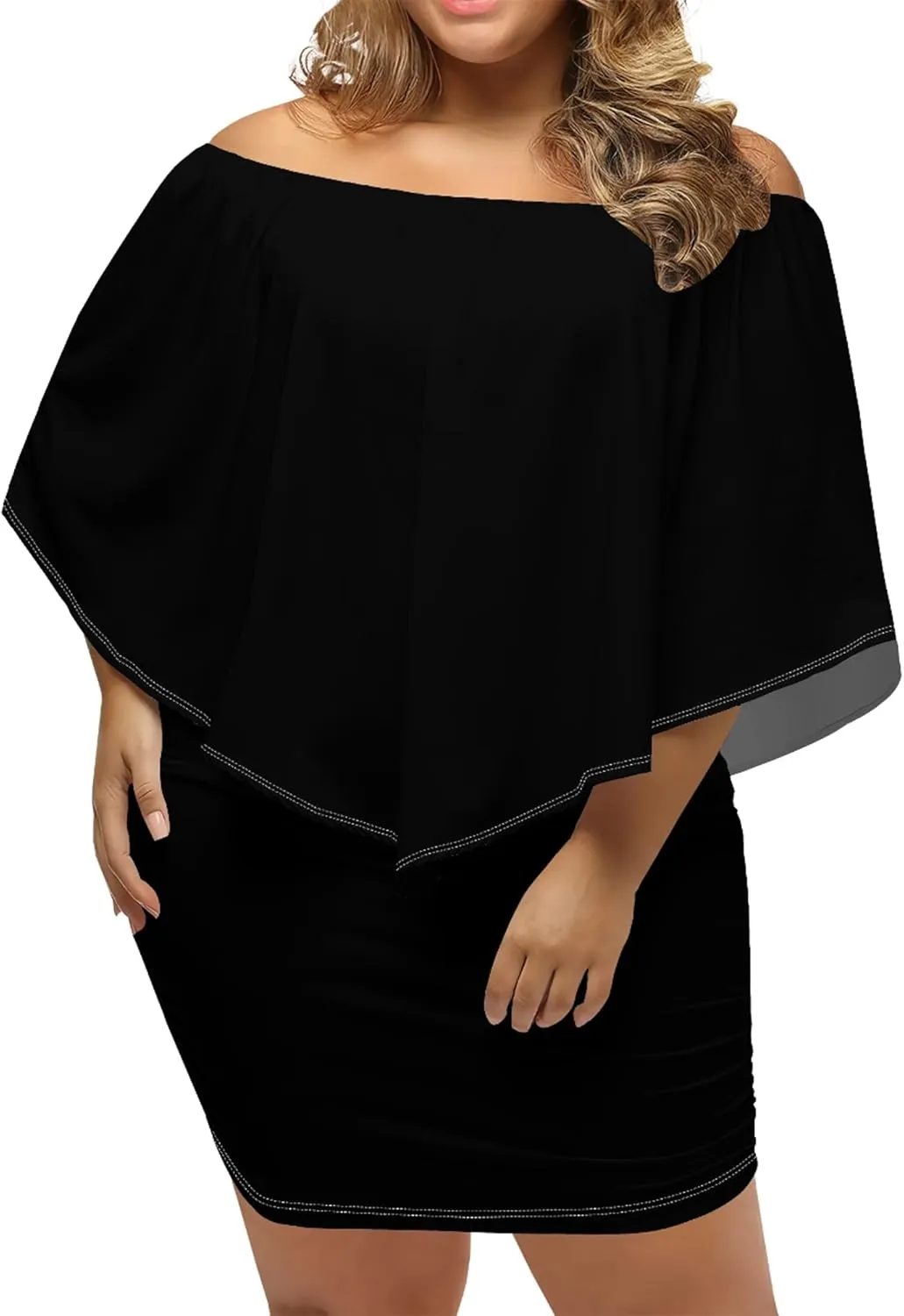 Plus Size Dresses for Curvy Women Off The Shoulder Bodycon Ruffles Multiple Dressing Layered Wedding Guest Party Mini Dress