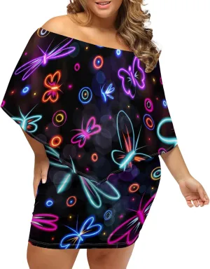 Plus Size Dresses for Curvy Women Off The Shoulder Bodycon Ruffles Multiple Dressing Layered Wedding Guest Party Mini Dress