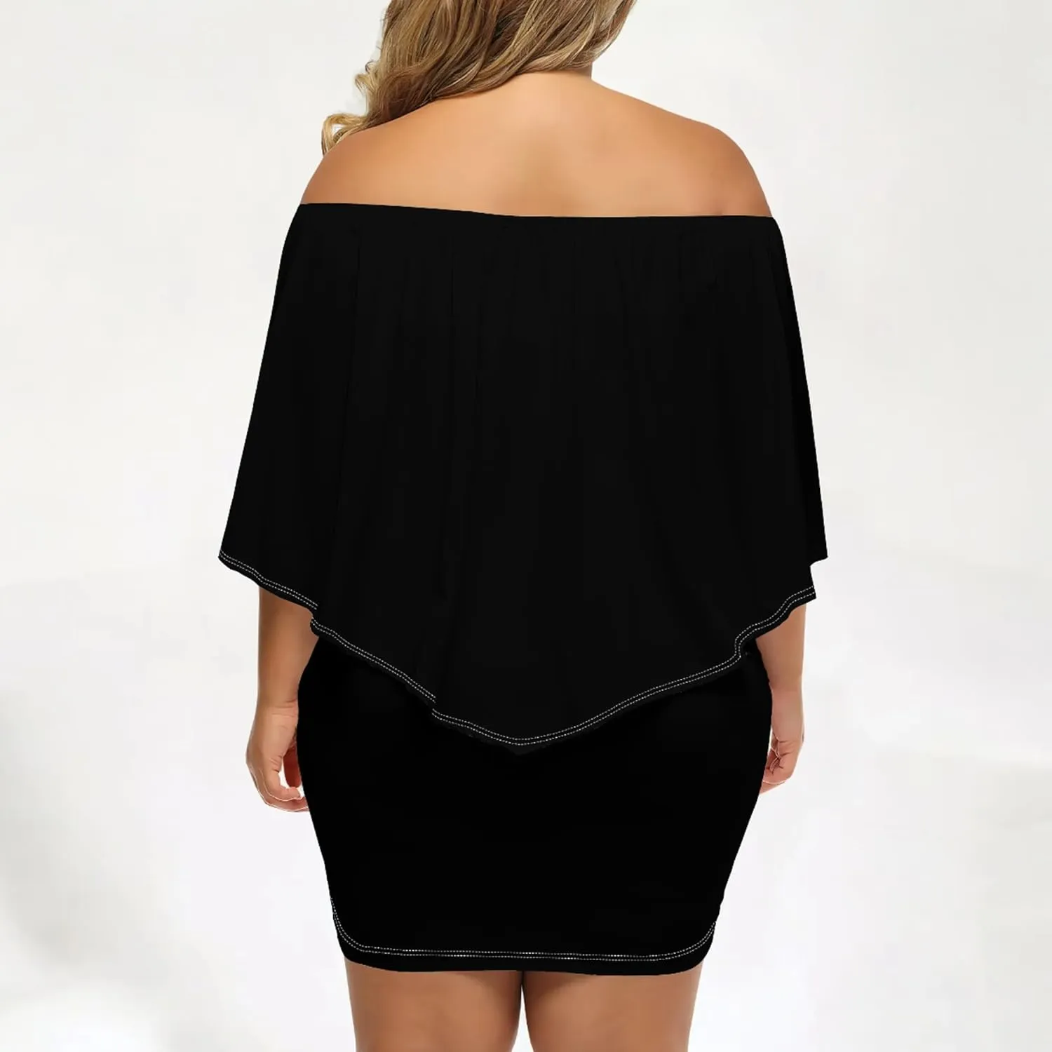 Plus Size Dresses for Curvy Women Off The Shoulder Bodycon Ruffles Multiple Dressing Layered Wedding Guest Party Mini Dress