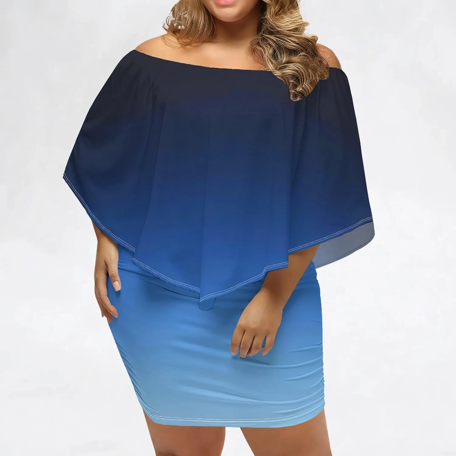 Plus Size Dresses for Curvy Women Off The Shoulder Bodycon Ruffles Multiple Dressing Layered Wedding Guest Party Mini Dress