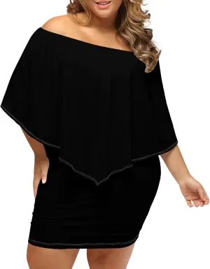 Plus Size Dresses for Curvy Women Off The Shoulder Bodycon Ruffles Multiple Dressing Layered Wedding Guest Party Mini Dress