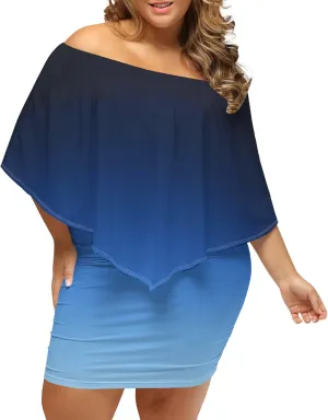 Plus Size Dresses for Curvy Women Off The Shoulder Bodycon Ruffles Multiple Dressing Layered Wedding Guest Party Mini Dress